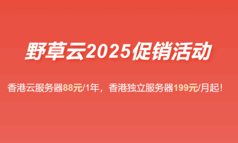 #2025年终促销#野草云：香港VPS主机88元/年起，香港独立服务器199元/月起-小学生测评