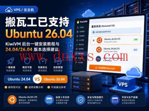 搬瓦工已支持 Ubuntu 26.04:KiwiVM 后台一键安装教程与 24.04/26.04 版本选择建议